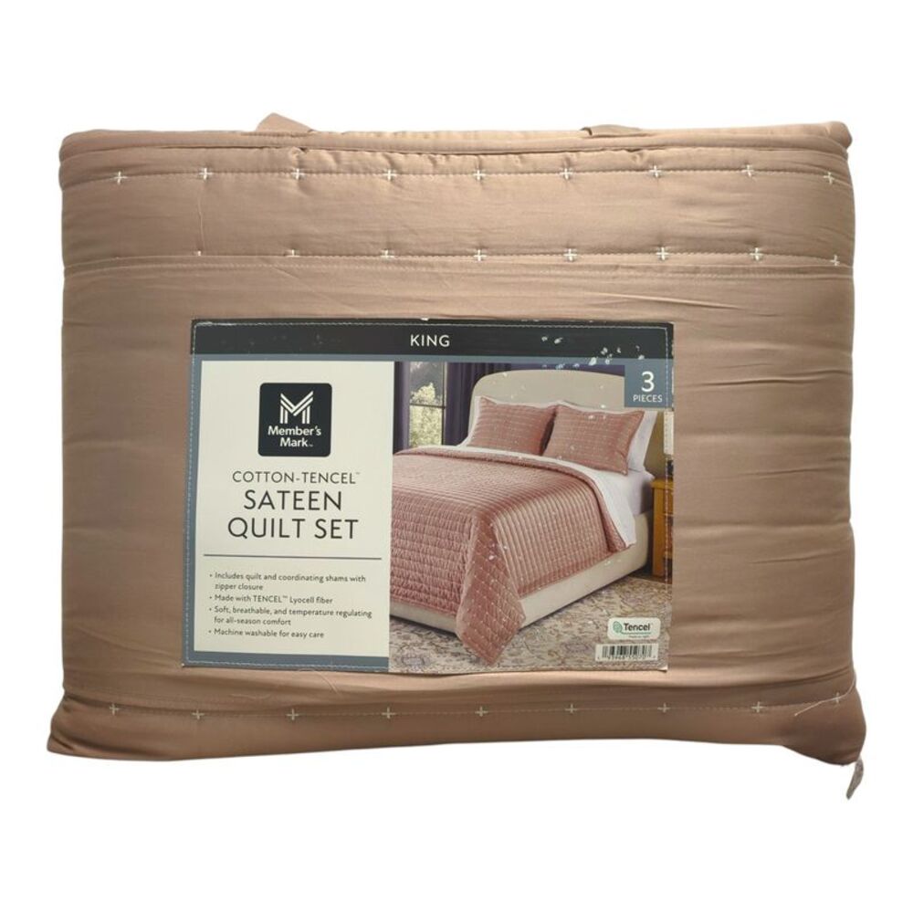 Member’s Mark 3-Piece Cotton-Tencel Sateen Quilt Set, King - Mocha